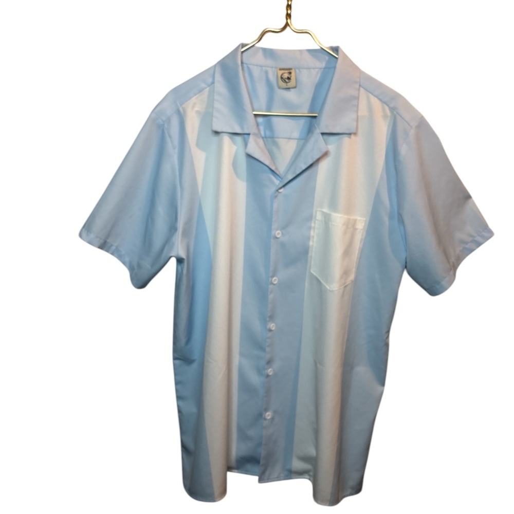 Hardaddy blue white striped bowling casual shirt sleeve button down L
